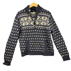 EUC VTG Abercrombie & Fitch Navy/Cream Fair Isle Mock neck Button up Sweater XL